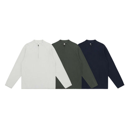 Unisex waffle structure half-zip pullover with short zipper and boxy silhouette EVA-US
