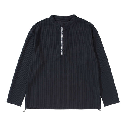 Unisex Waffle Knit Henley Sweater with Drawstring Hem EVA-US