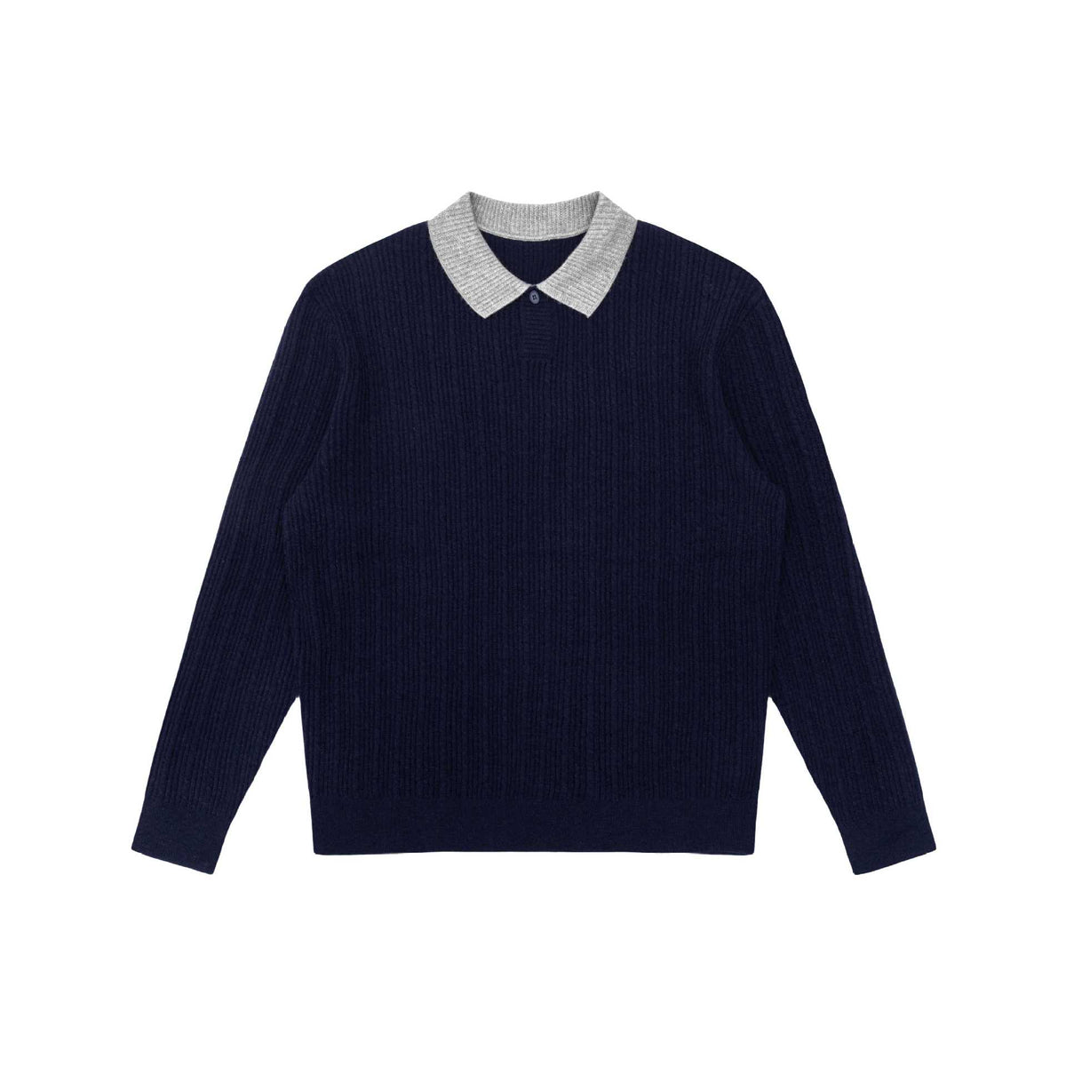 Men's fine-structured ribbed knit polo sweater with contrast collar EVA-US