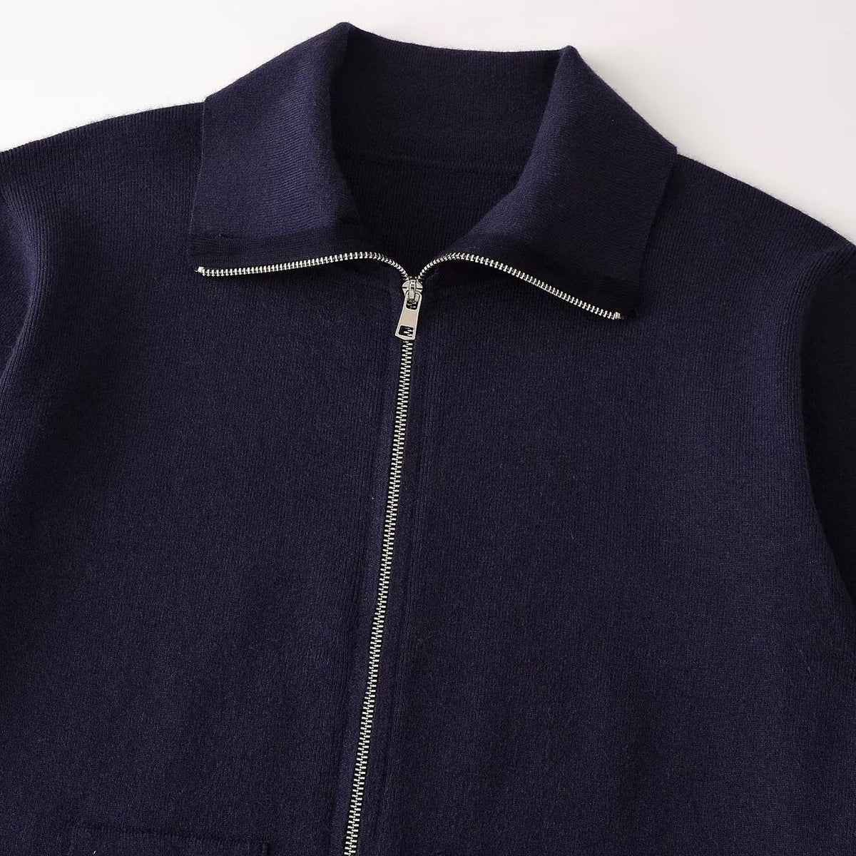 Women's Chunky Knit Oversized Zip Jacket with Stand-Up Collar and Patch Pockets EVA-US