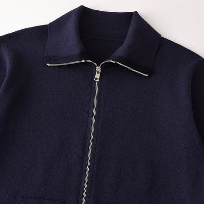 Women's Chunky Knit Oversized Zip Jacket with Stand-Up Collar and Patch Pockets EVA-US