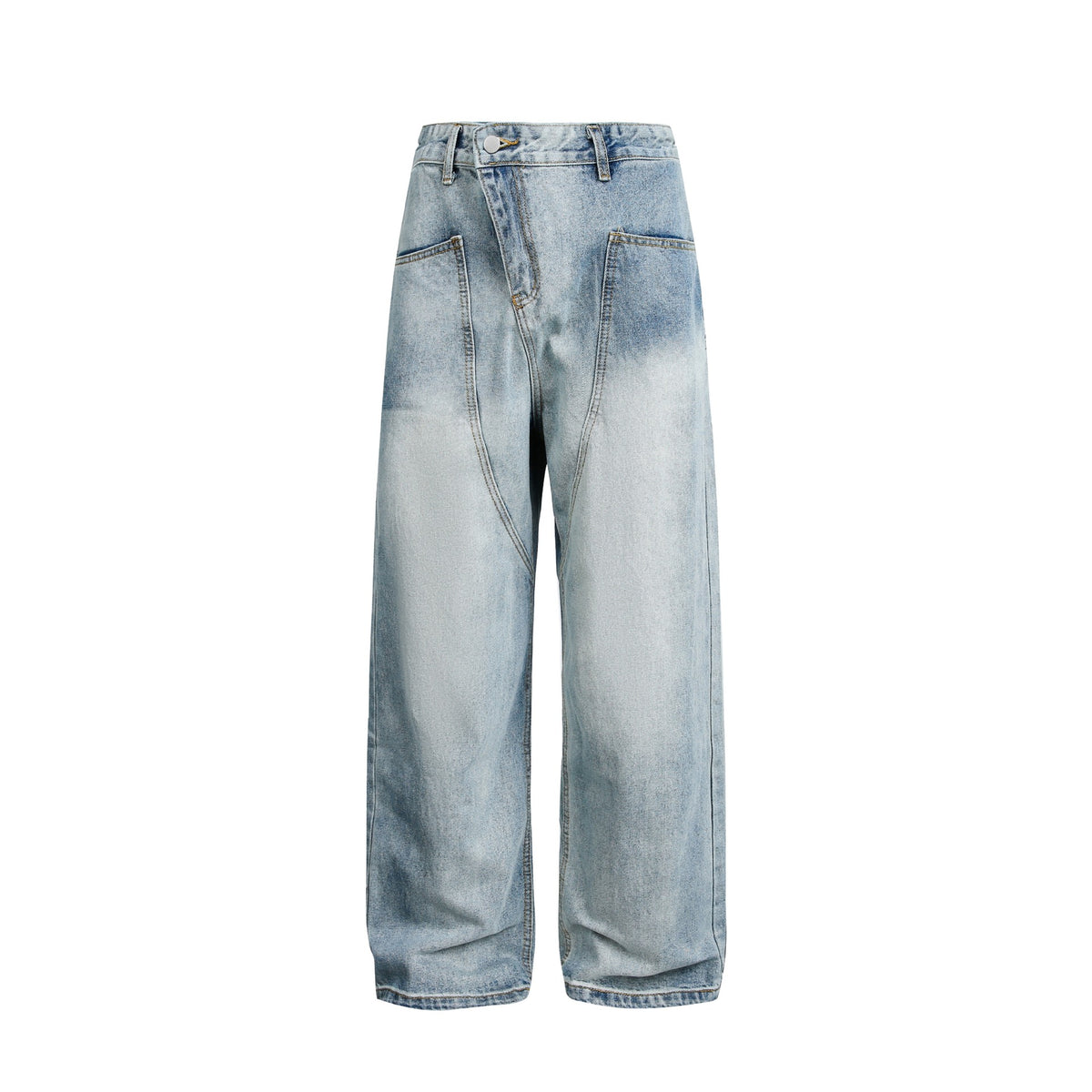 Women Wide High-Waist Jeans in Carpenter Style with Attached Front Pockets EVA-US
