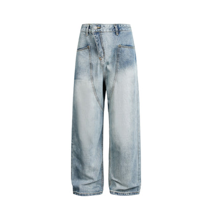 Women Wide High-Waist Jeans in Carpenter Style with Attached Front Pockets EVA-US