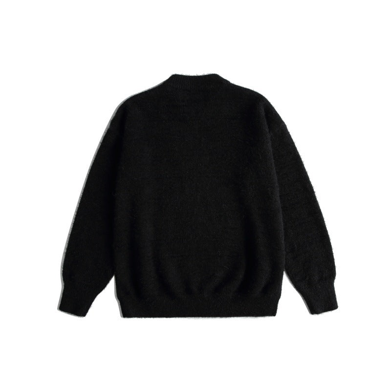 Women's Soft Sweater with Playful Cat Embroidery and Light Stand-up Collar EVA-US