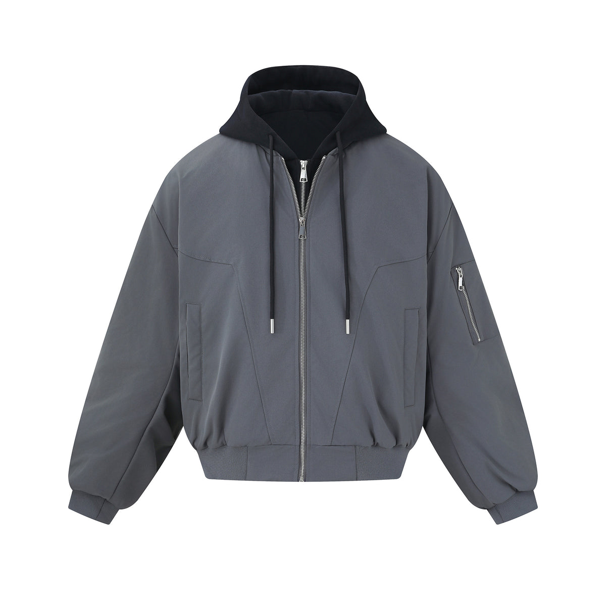 Men's short cut boxy hoodie bomber with hood insert and utility pockets EVA-US