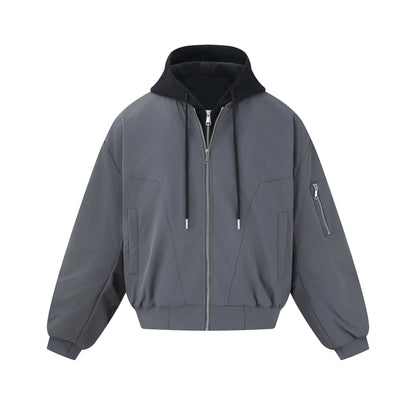 Men's short cut boxy hoodie bomber with hood insert and utility pockets EVA-US