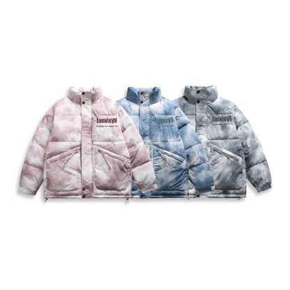 Unisex Short padded blouse jacket in boxy cut with high stand-up collar and diagonal zipper pockets EVA-US