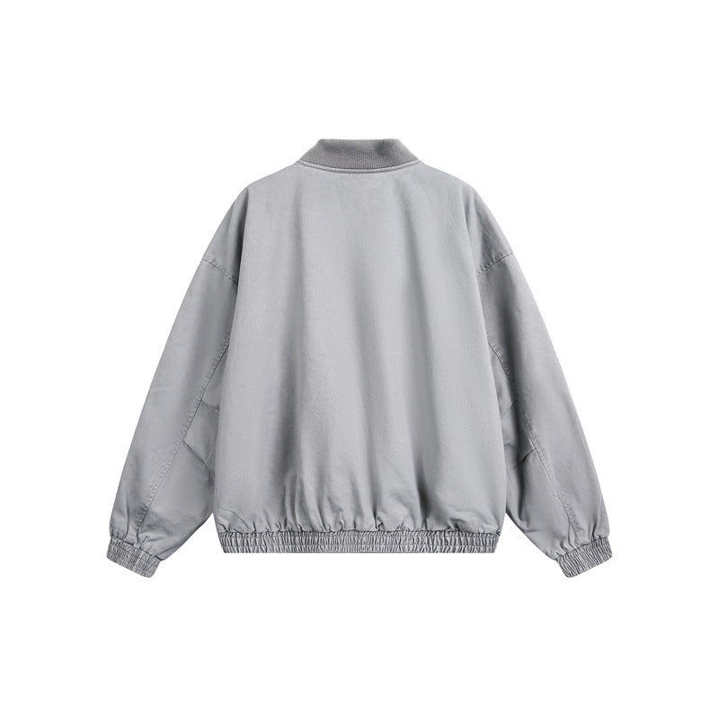 Unisex short-cut boxy bomber jacket made of cotton blend with zipper and elastic hem EVA-US