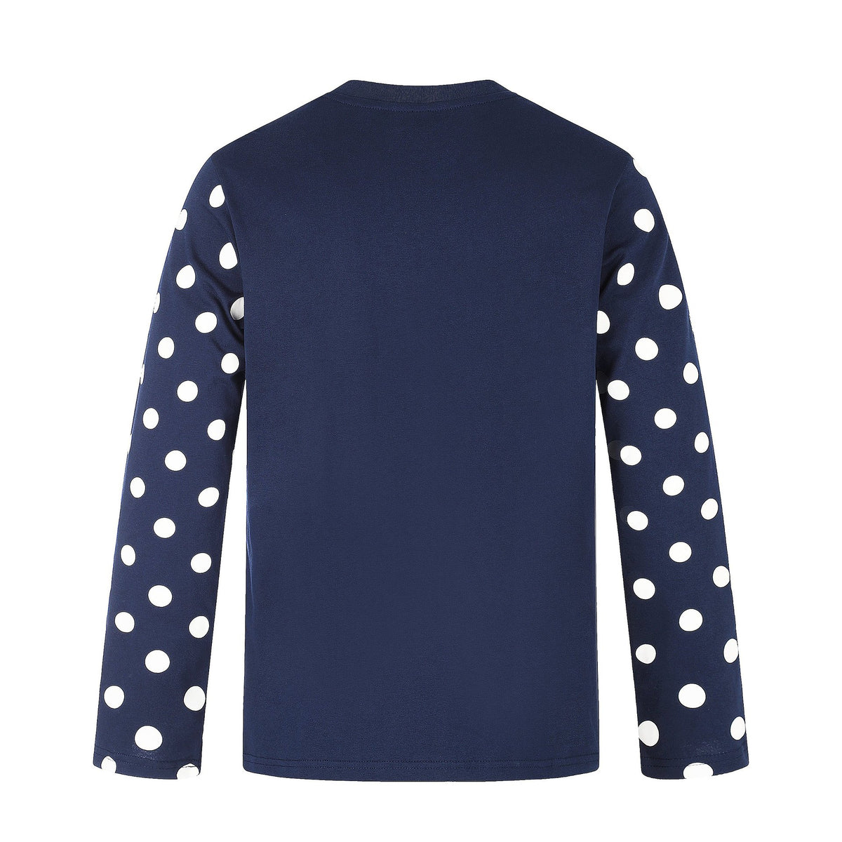 Women Long Sleeve Statement Shirt with Polka Dot Sleeves and Number Print EVA-US
