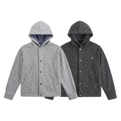 Unisex Short Cut Boxy Hoodie Jacket made of Sweat with Snap Placket and Side Pockets EVA-US