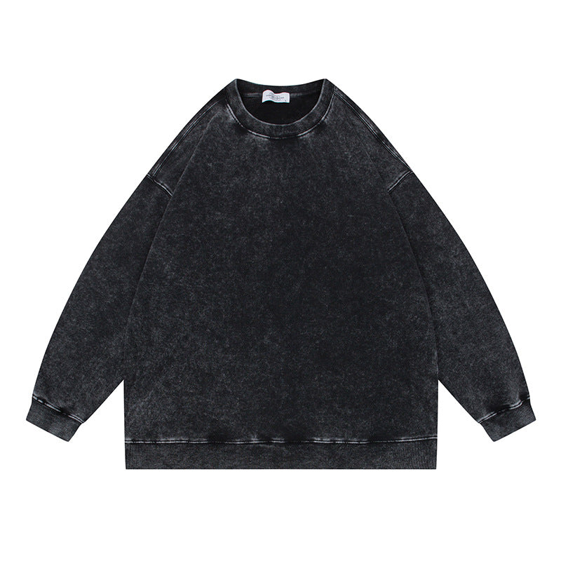 Unisex Oversize Mineralwash Round Neck Sweatshirt with Raglan Sleeves and Ribbed Cuffs EVA-US