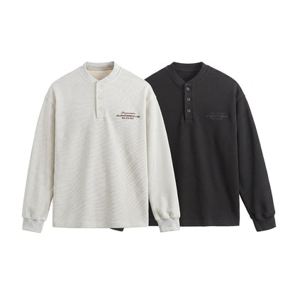 Unisex Loose fitting Henley sweatshirt with waffle texture and ribbed cuffs EVA-US