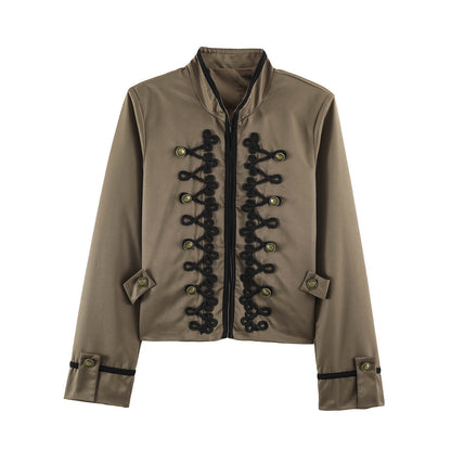 Women's Cropped Jacket in Sailor-Military Mix with Decorative Cords and Brass Buttons EVA-US
