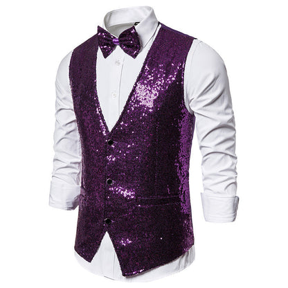 Men's Glittering Holiday Waistcoat with Matching Bow Tie EVA-US