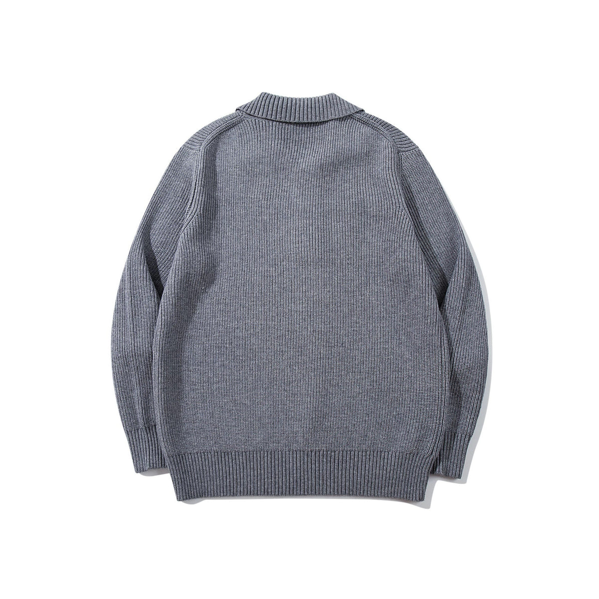 Men's Ribbed Polo Collar Sweater with Triple Button Placket and Relaxed Fit EVA-US