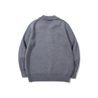 Men's Ribbed Polo Collar Sweater with Triple Button Placket and Relaxed Fit EVA-US