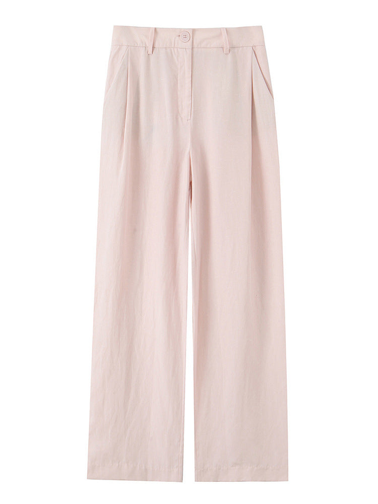 Women High-waisted wide summer trousers with crease and patch pockets EVA-US