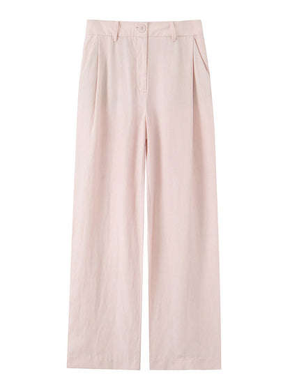Women High-waisted wide summer trousers with crease and patch pockets EVA-US