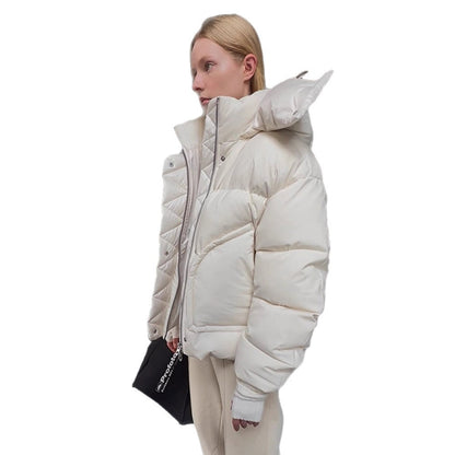 Women Oversized Padded Puffer Jacket with extra high Stand-Up Collar, double front zipper and boxy silhouette EVA-US