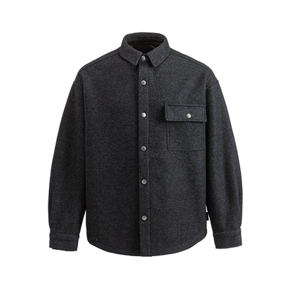 Men's Wool Blend Overshirt in Shirt Jacket Style with Snap Button Front and Flap Pocket EVA-US