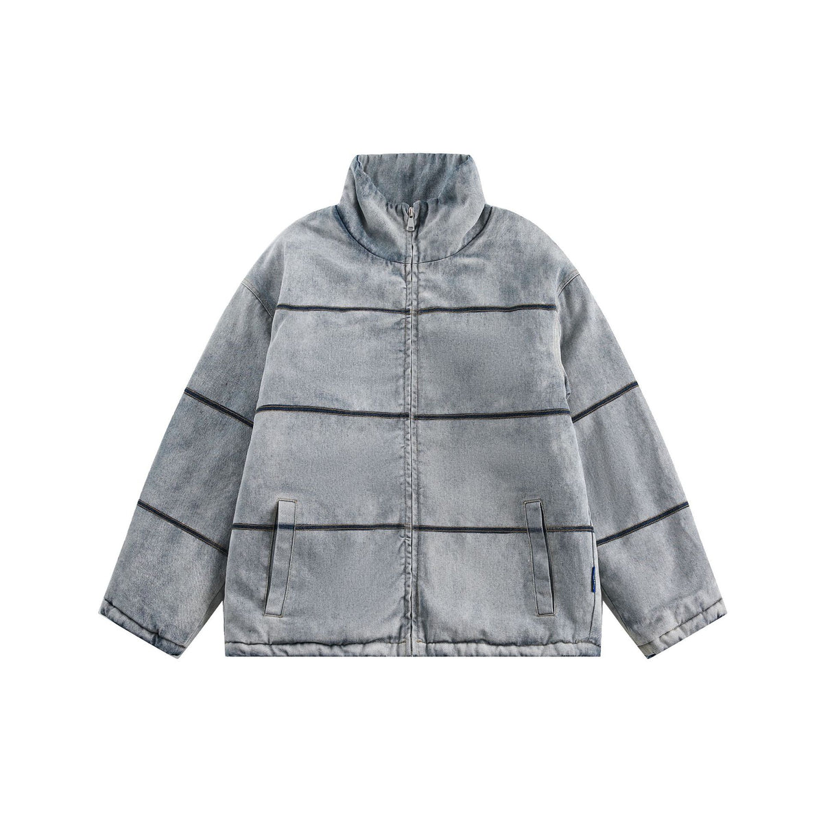 Unisex Boxy quilted denim-look transitional jacket with high stand-up collar EVA-US