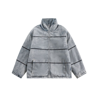 Unisex Boxy quilted denim-look transitional jacket with high stand-up collar EVA-US