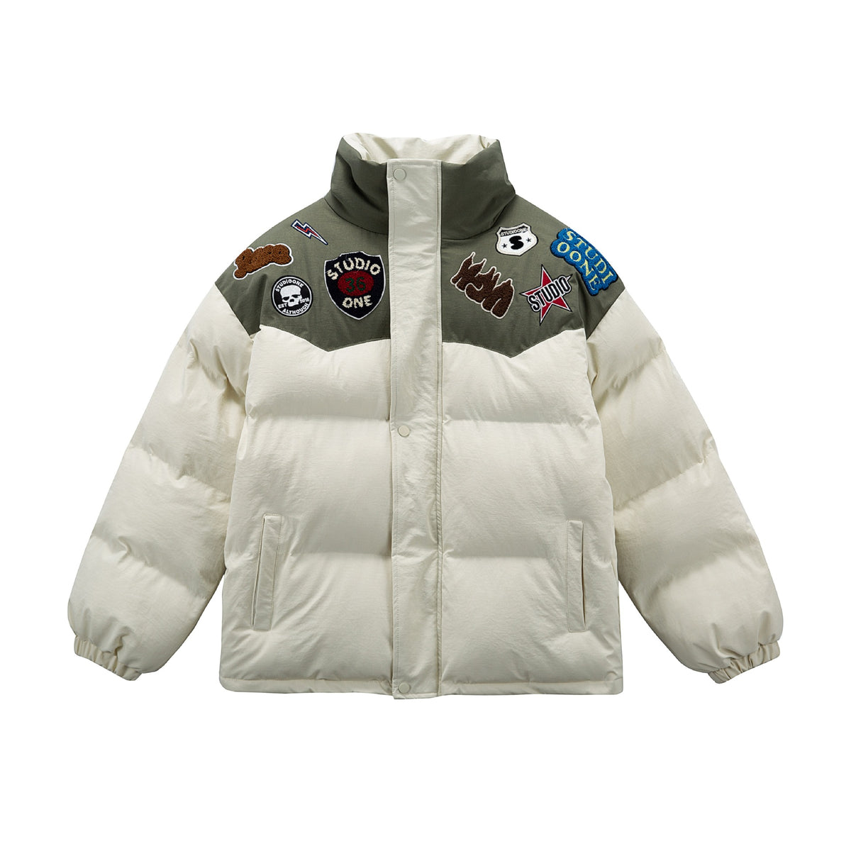 Unisex Padded Puffer Jacket with Embroidered Patch Applications EVA-US