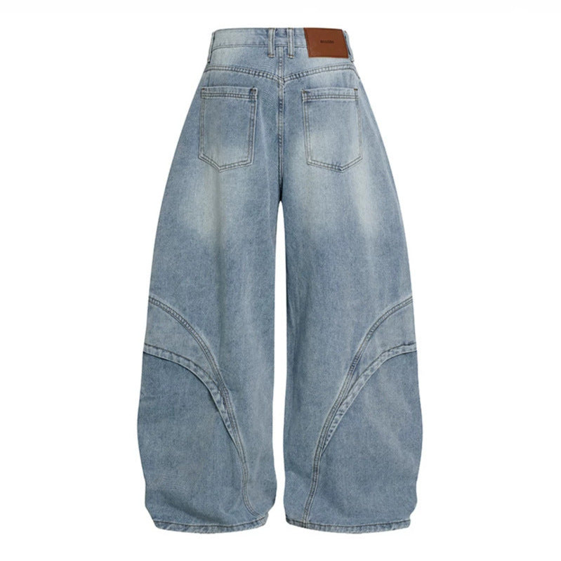 Women's Wide High-Waisted Balloon Jeans with Distinctive Panel Seams EVA-US