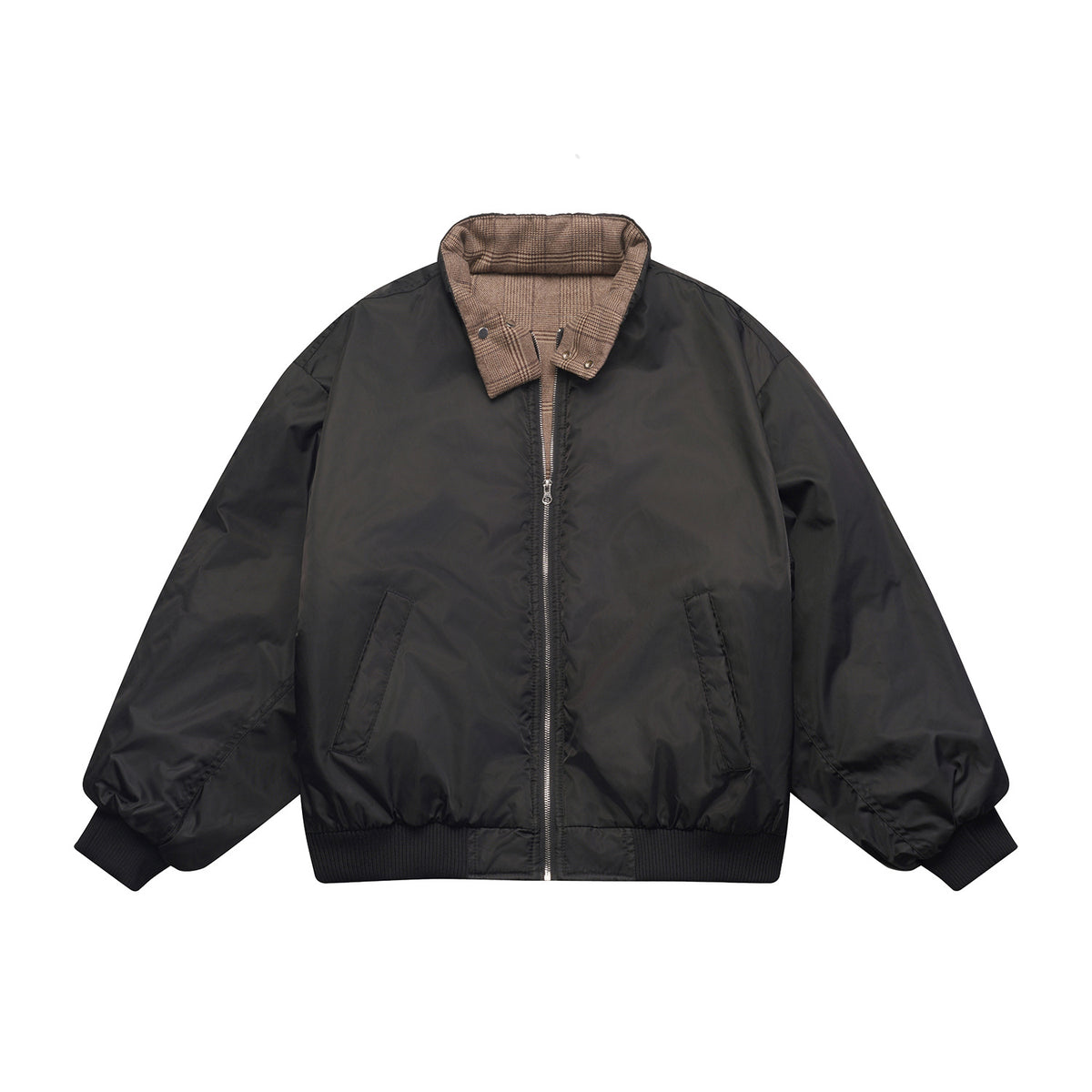 Unisex Boxy-Flight Jacket in Oversize Cut with Quilted Stand Collar Lining and Ribbed Cuffs EVA-US