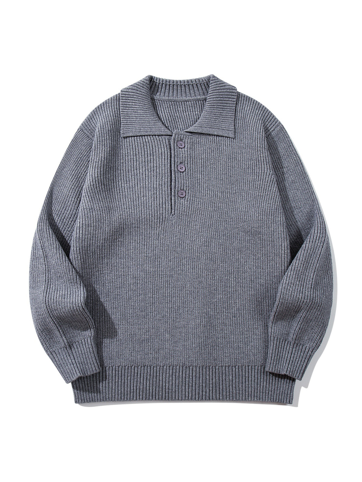 Men's Ribbed Polo Collar Sweater with Triple Button Placket and Relaxed Fit EVA-US