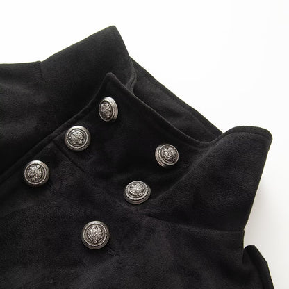 Women's short uniform-inspired jacket with high stand-up collar, double button placket and decorative cuffs EVA-US