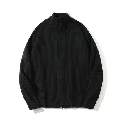 Unisex Structured Zip Sweater with High Ribbed Collar and Pearl Pattern EVA-US
