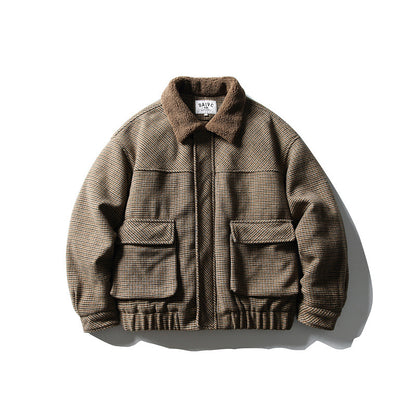 Men's boxy blouson made of wool mix with teddy trim at the collar and flap pockets