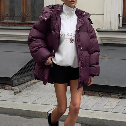 Women’s Oversized Padded Jacket with Hood and Quilted Thermal Lining EVA-US