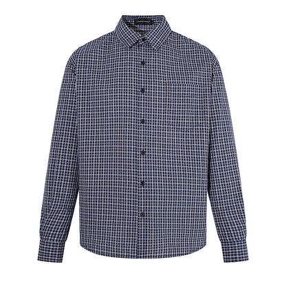 Men's Checked Long Sleeve Shirt in Relaxed Fit with Chest Pocket and Kent Collar EVA-US