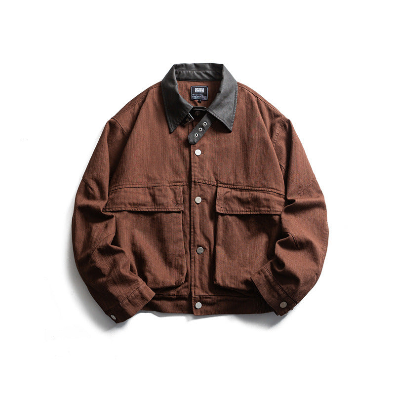 Men's robustly cut canvas blouson jacket with contrasting corduroy collar and double flap pockets EVA-US