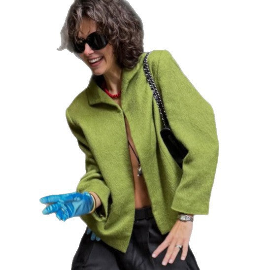 Women's short blazer made of textured bouclé with boxy silhouette EVA-US