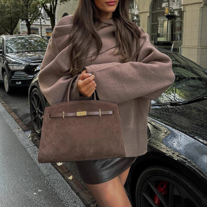 Women Oversize Wrap Poncho Coat with Wide Shawl Collar and One-Button Detail EVA-US
