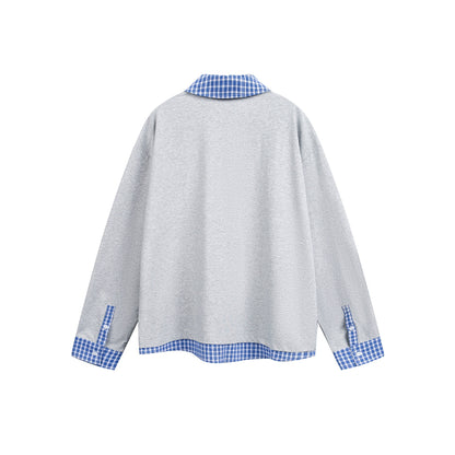 Unisex Loose-fitting sweatshirt with plaid collar and hem insert EVA-US