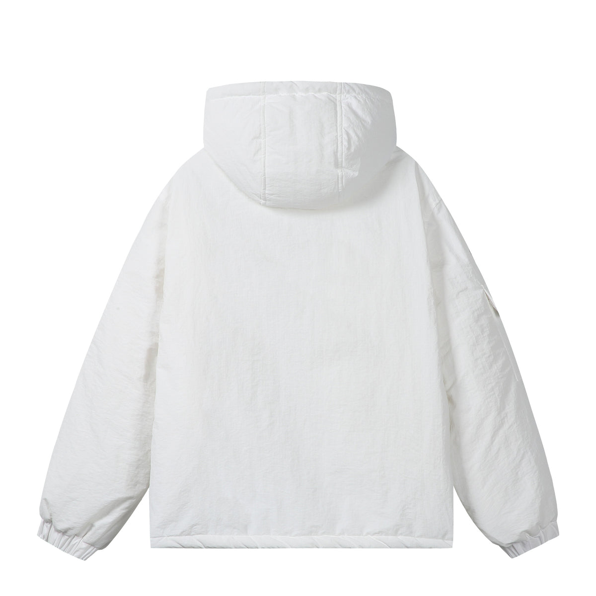 Unisex Short Boxy Padded Hooded Jacket with Sleeve Utility Pocket and Side Insertion Pockets EVA-US