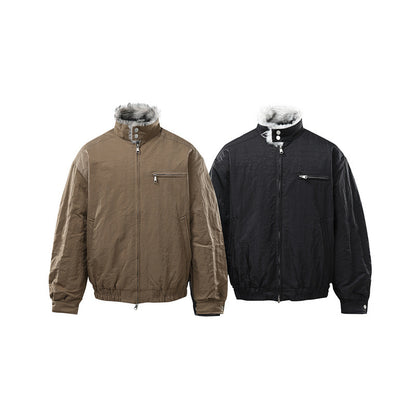 Men's Quilted Bomber Jacket with High Teddy Collar, Concealed Zipper and Elastic Hem EVA-US