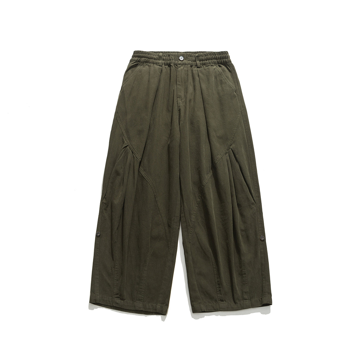 Women's wide utility cargo pants with elastic waistband and decorative pleats