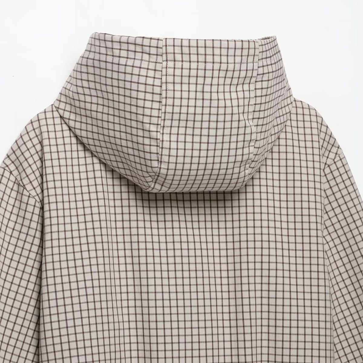 Women Lightweight Hooded Jacket in Check Pattern with Drawstring Hem and Elastic Cuffs EVA-US