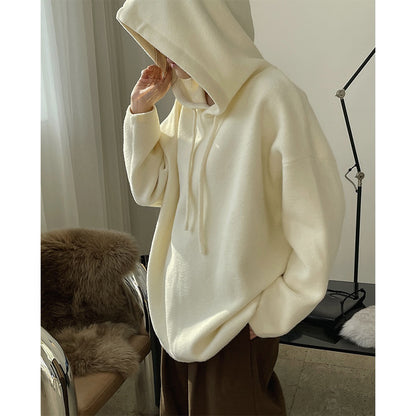 Women's Cozy Wool Blend Hoodie in Boxy A-Line Cut with Drawstring Hood