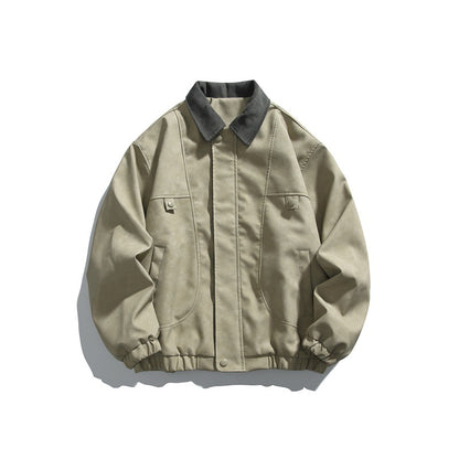 Men's Boxy Canvas Blouson Jacket with Cord Collar and Elastic Hem