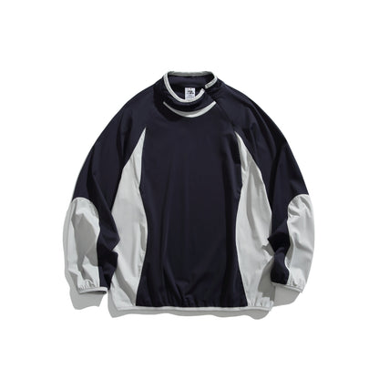 Unisex Oversized Windbreaker Pullover with Stand-up Collar and Contrast Panels EVA-US