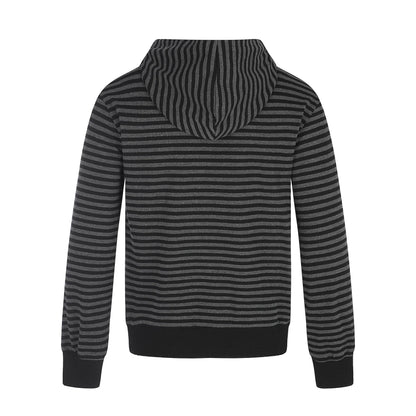 Men Striped Hooded Jacket with Double Button Look, Ribbed Cuffs and Cross Zipper EVA-US