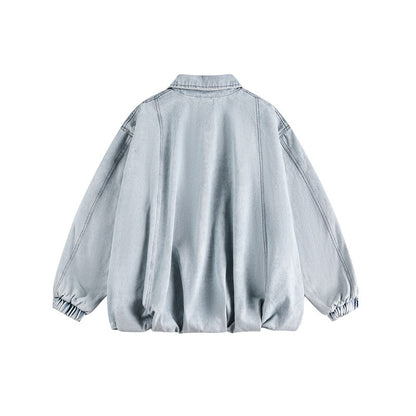 Unisex Lightweight Oversized Denim Jacket with Shirt Collar, Elastic Hem and Raglan Sleeves EVA-US