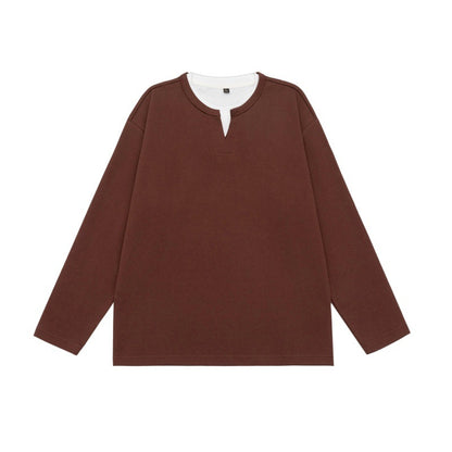 Unisex Oversized Sweatshirt with Notch Neckline and Contrasting Collar Insert EVA-US