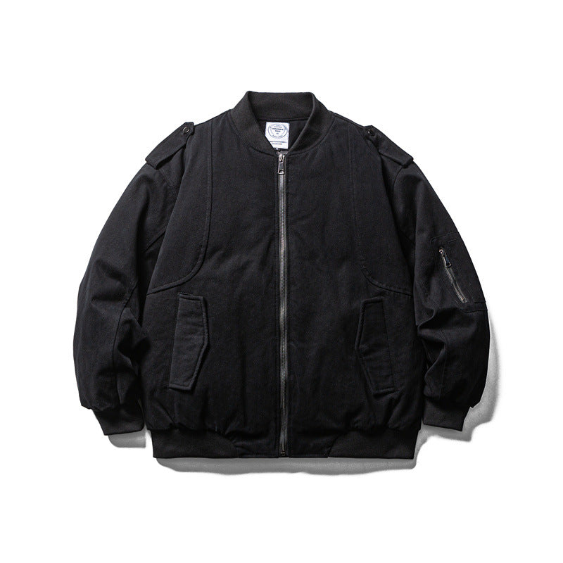 Men's Robust Canvas Bomber Jacket with Utility Pockets and Ribbed Cuffs EVA-US